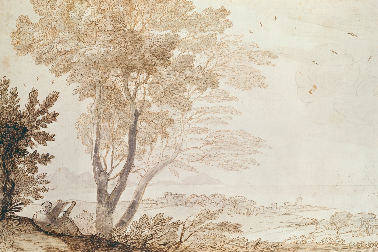 Landskab (pen og blæk på papir) af Claude Lorrain