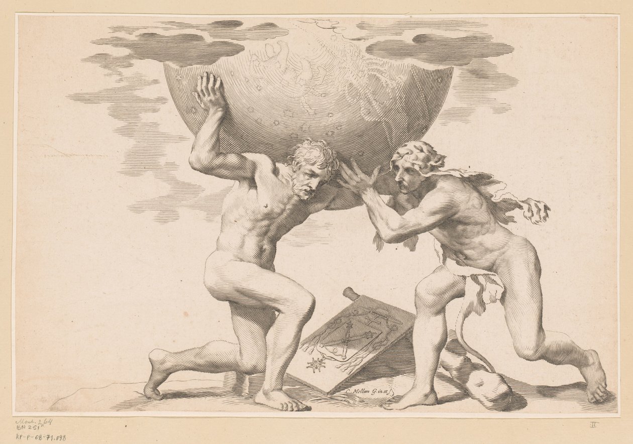 Atlas giver himmelsfæren til Hercules af Claude Mellan