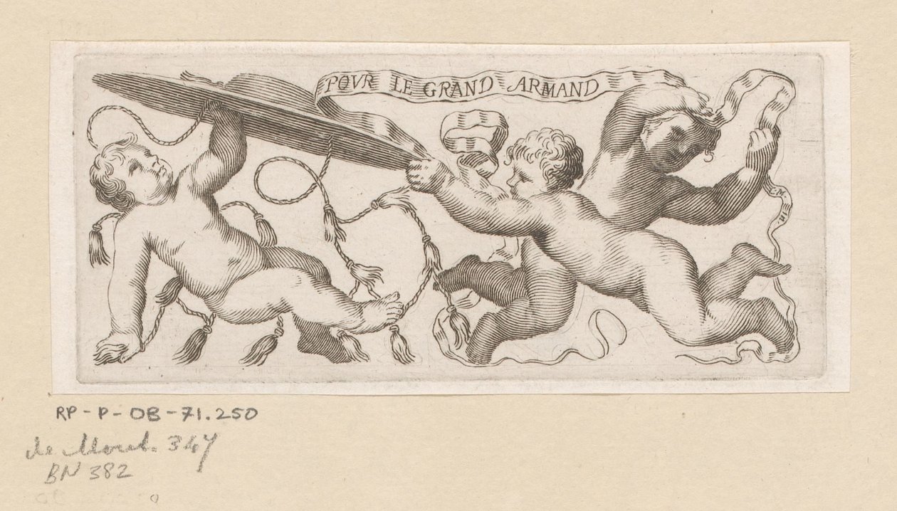 Tre putti med kardinalhat og bånd af Claude Mellan