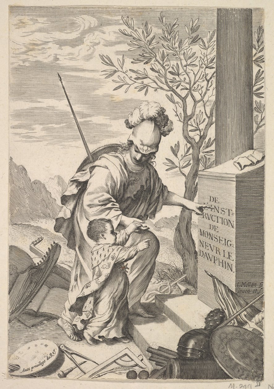 Minerva instruerer dauphinen, 1640. af Claude Mellan