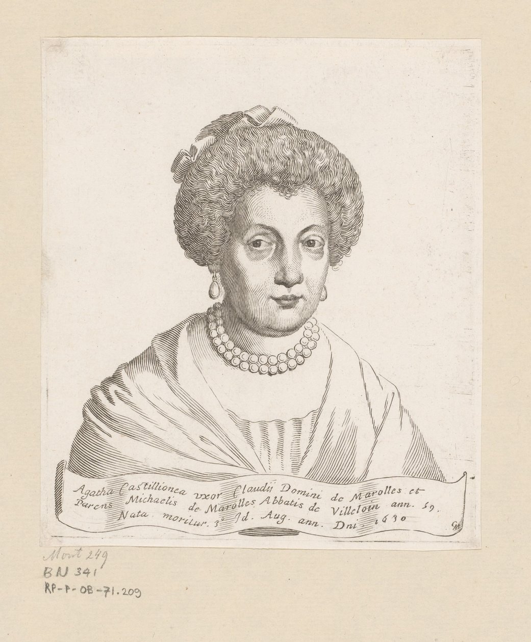 Portræt af Agathe de Chatillon af Claude Mellan