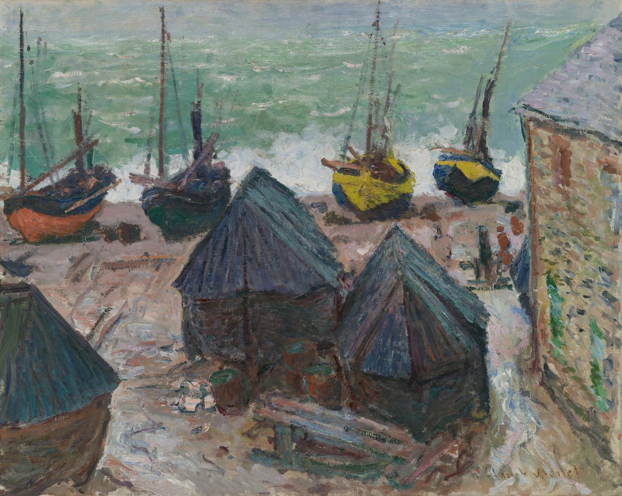 Både på stranden ved Étretat, 1885. af Claude Monet