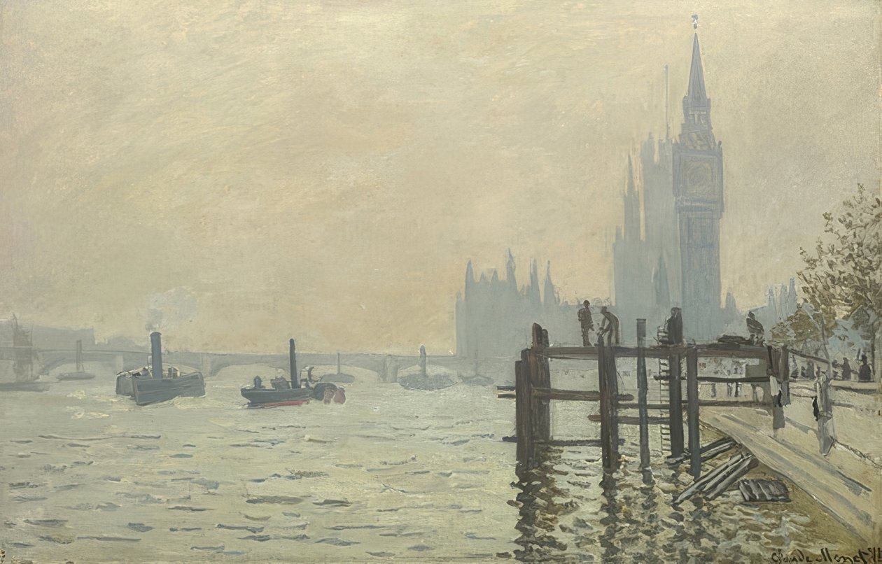 Themsen i Westminster. Omkring 1871 af Claude Monet