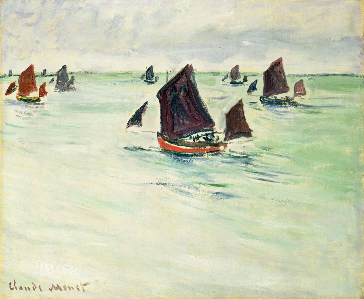 Fiskerbåde ved den store Pourville, 1882 af Claude Monet