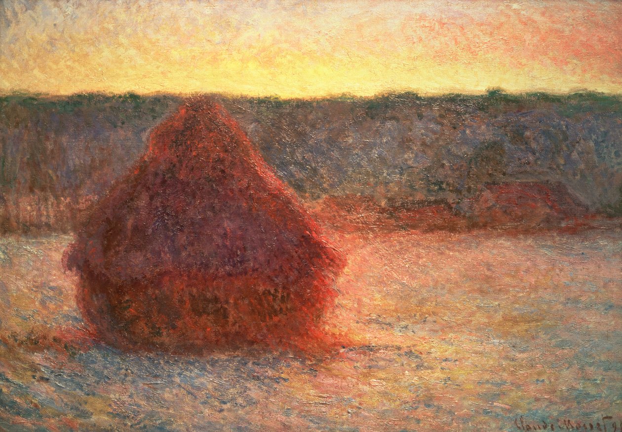 Høstakke ved solnedgang, frostvejr, 1891 af Claude Monet