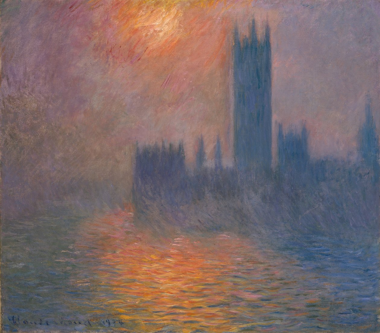 parlamentets huse. Solnedgang, 1900-1901. af Claude Monet