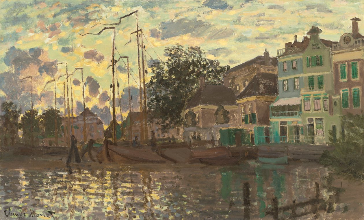 Dæmningen ved Zaandam om aftenen af Claude Monet