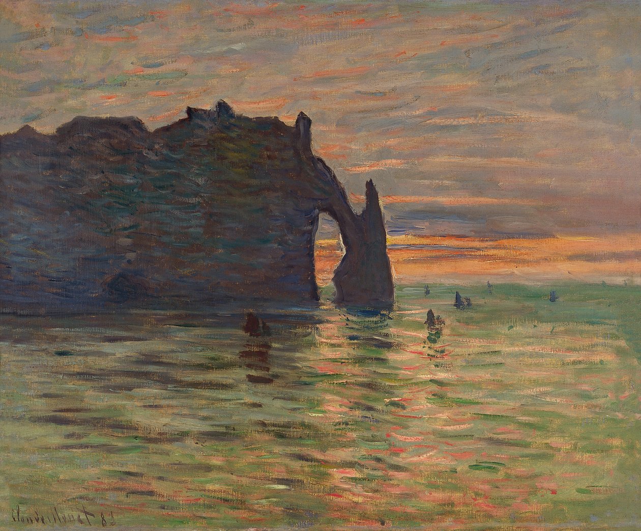 Solnedgang ved Etretat, 1883. af Claude Monet