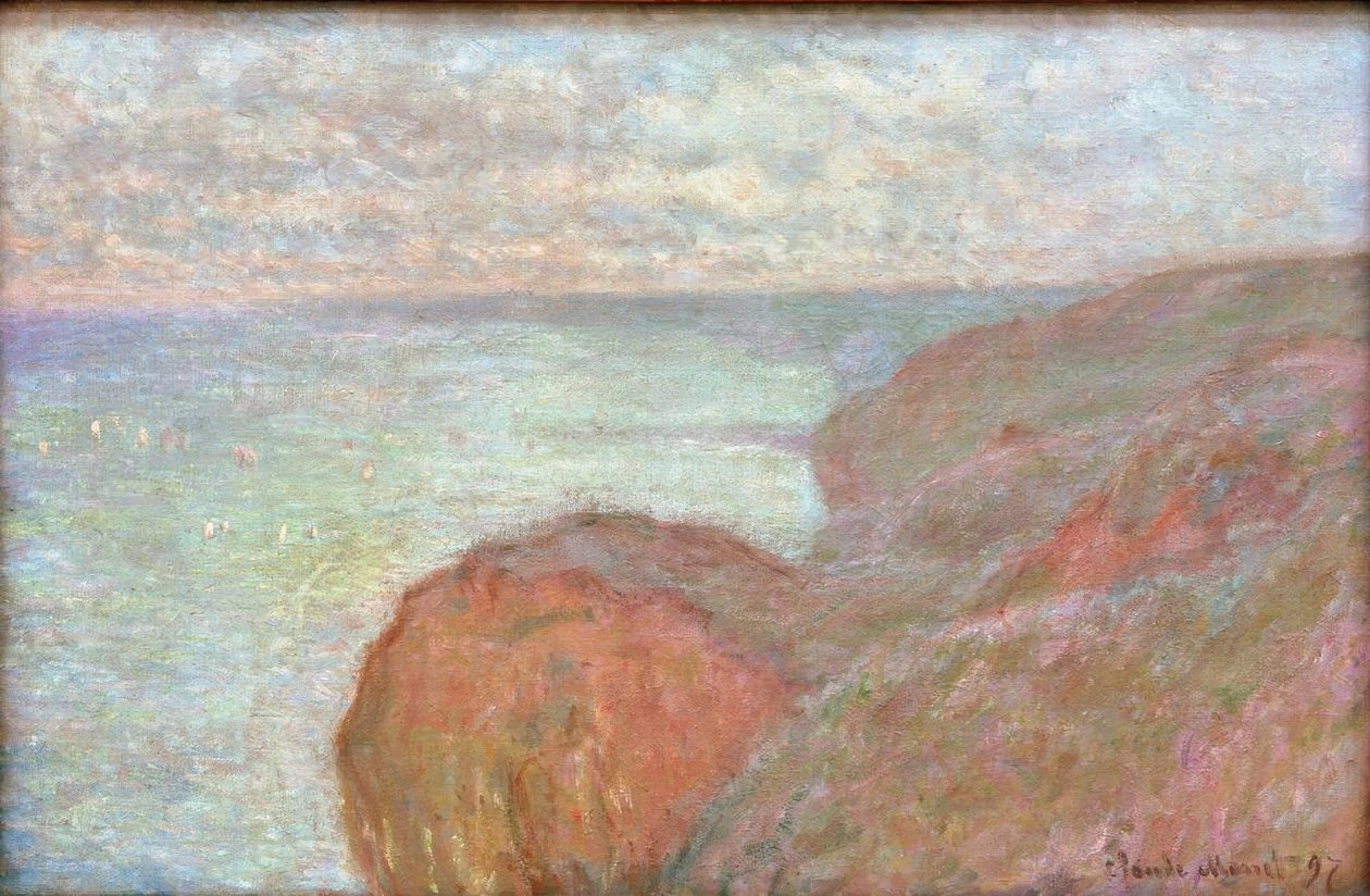 På klippen nær Dieppe, overskyet himmel af Claude Monet
