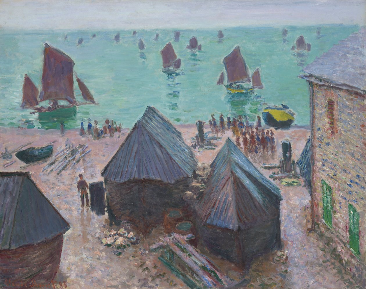 Bådenes afgang, Étretat, 1885. af Claude Monet