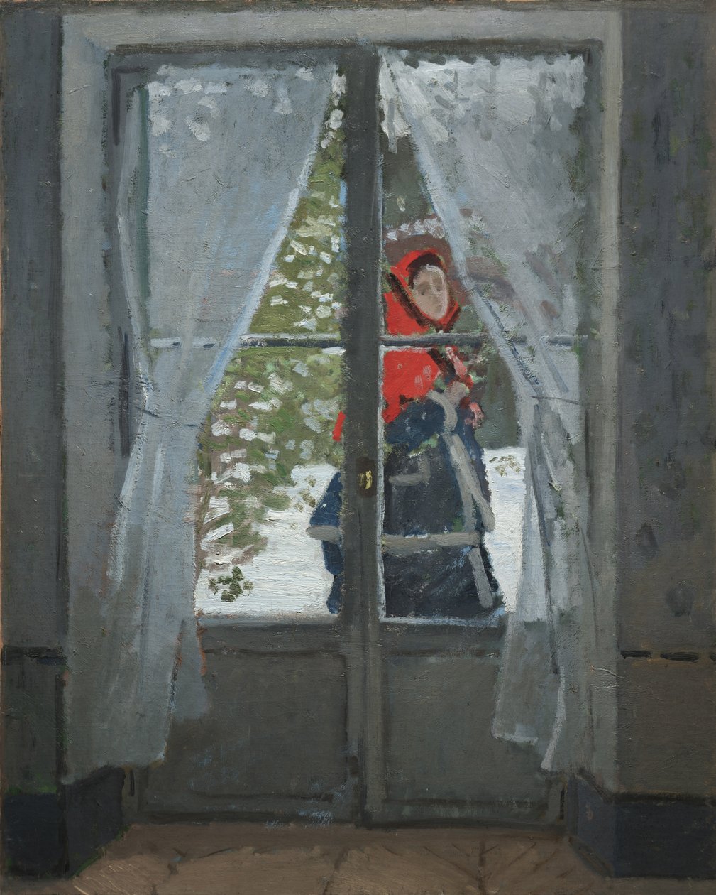 The Red Kerchief, ca. 1868-73 (olie på stof) af Claude Monet