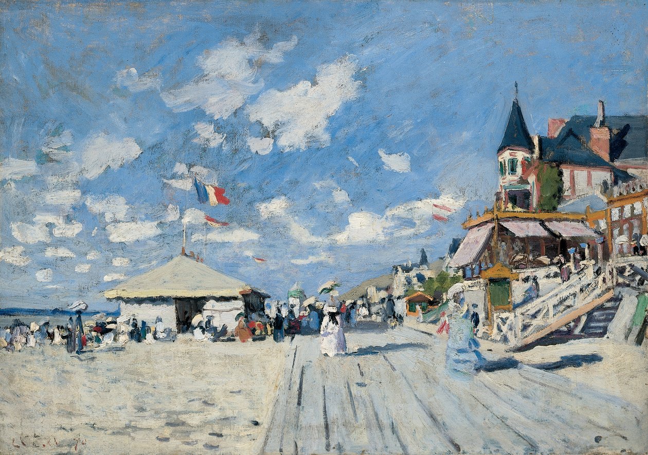 Strandpromenaden på stranden ved Trouville af Claude Monet