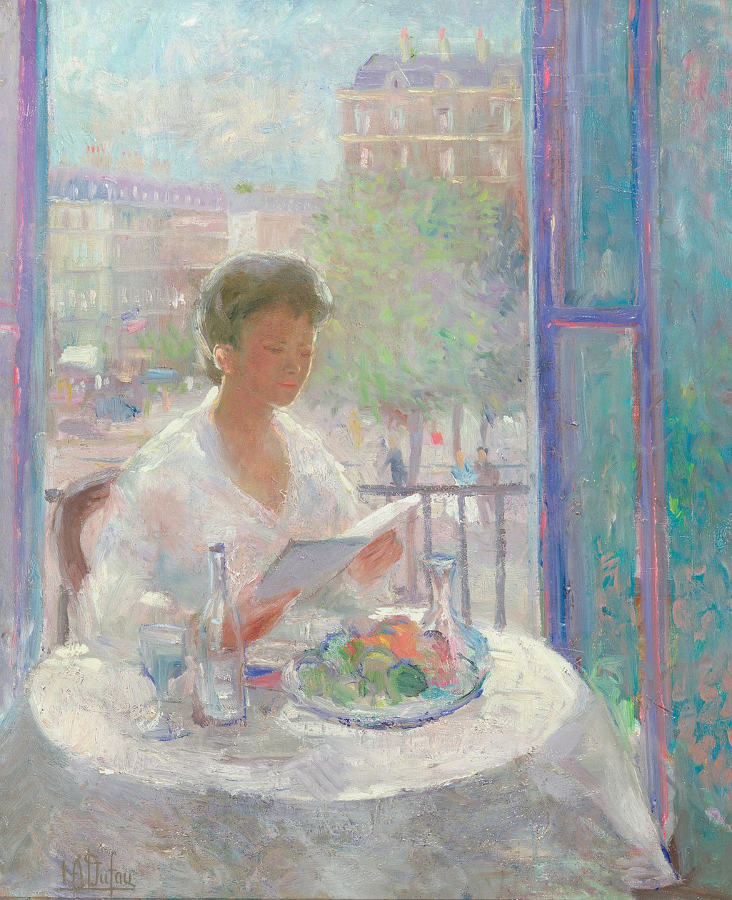 Lady læser ved et åbent vindue af Clementine Helene Dufau