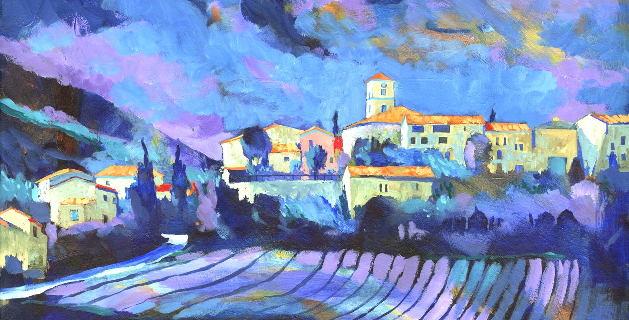 Languedoc, 2007 (akryl om bord) af Clive Metcalfe