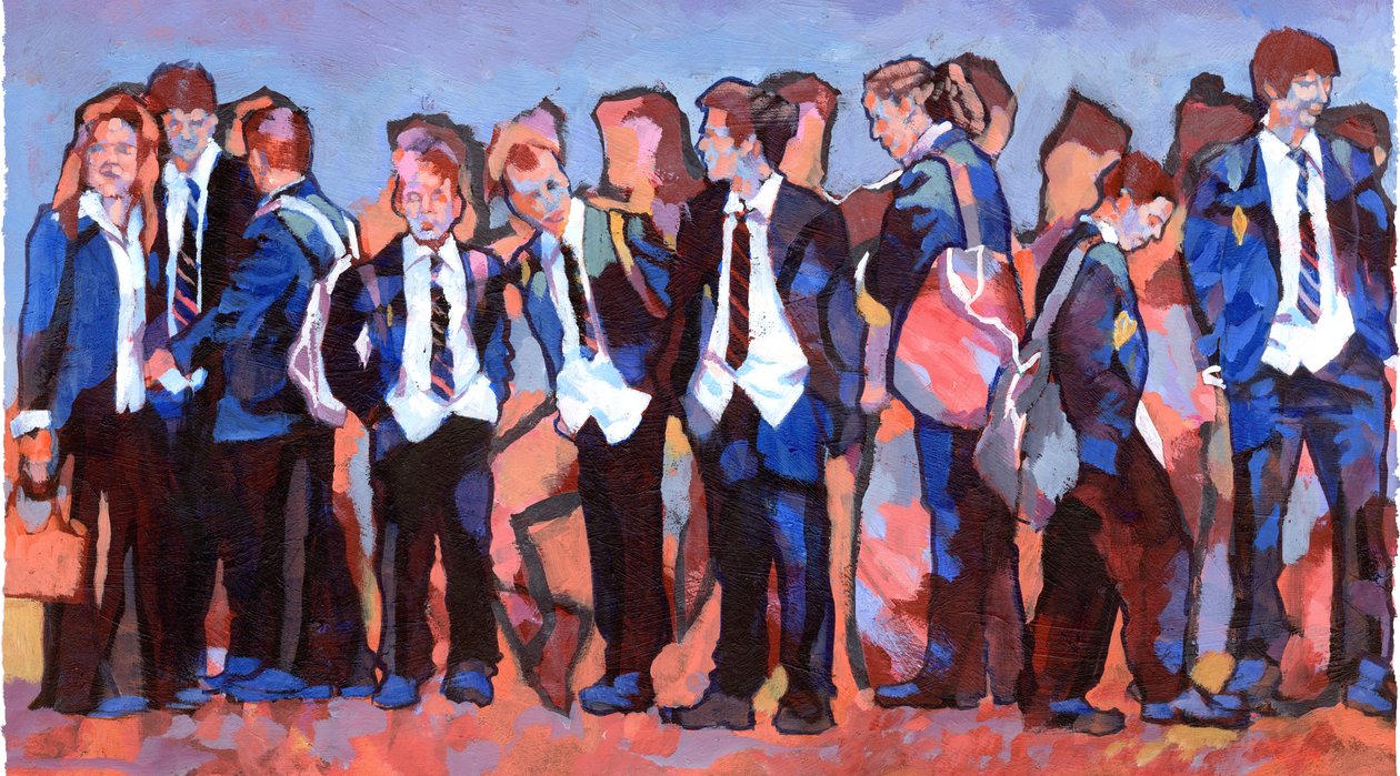 Platform, 2007 (akryl om bord) af Clive Metcalfe
