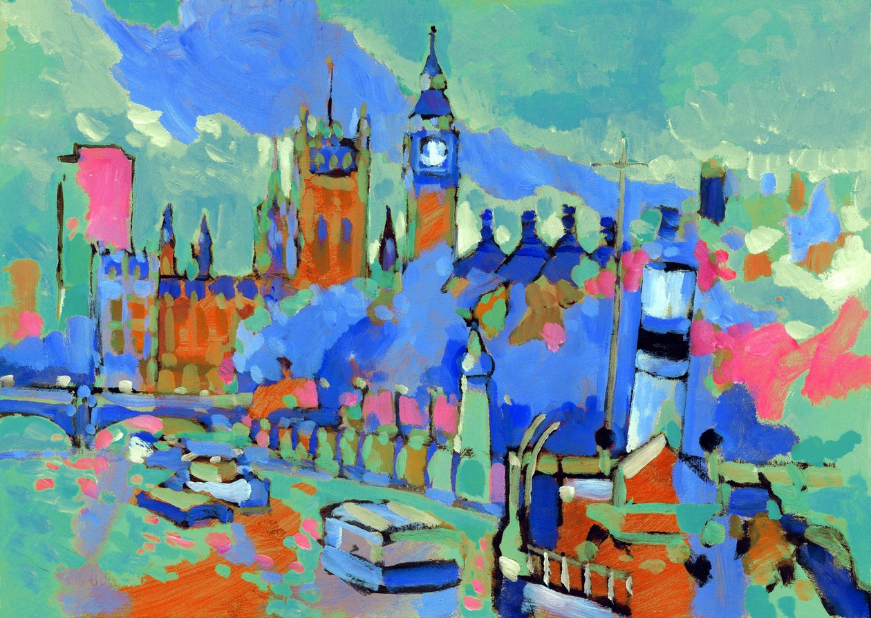Westminster, 2007 (akryl om bord) af Clive Metcalfe