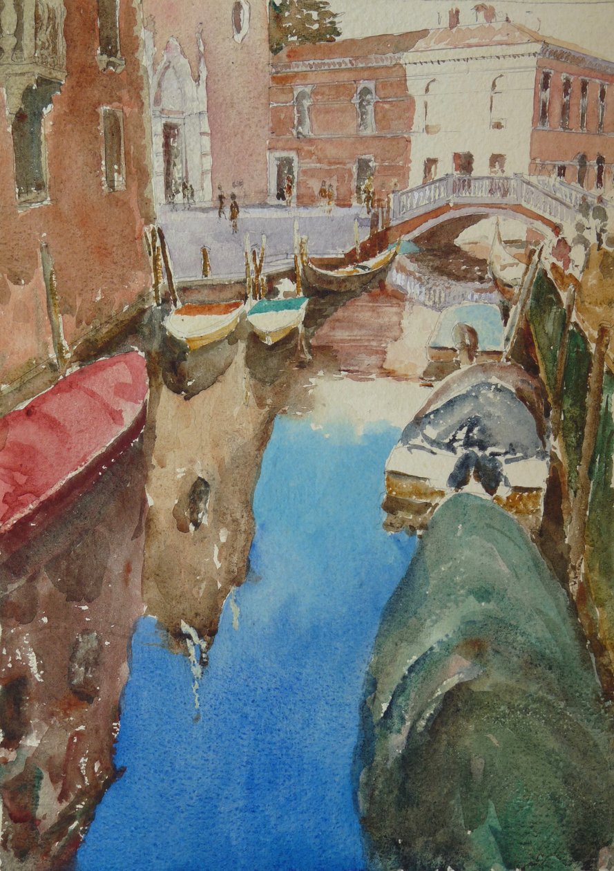 Rio Dei Frari, Vintersol, 2019 (akvarel) af Clive Wilson