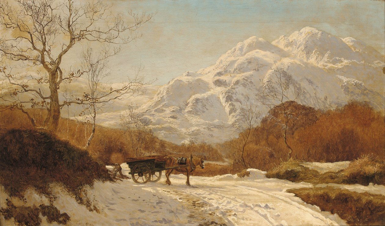 Samler træ i et alpelandskab af Colin Hunter