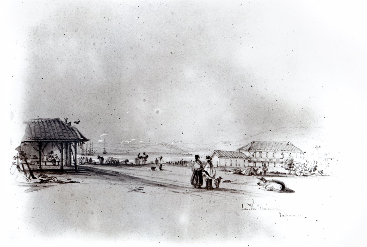 Udsigt over Valparaiso, 1834 (blyant og wc på papir) af Conrad Martens