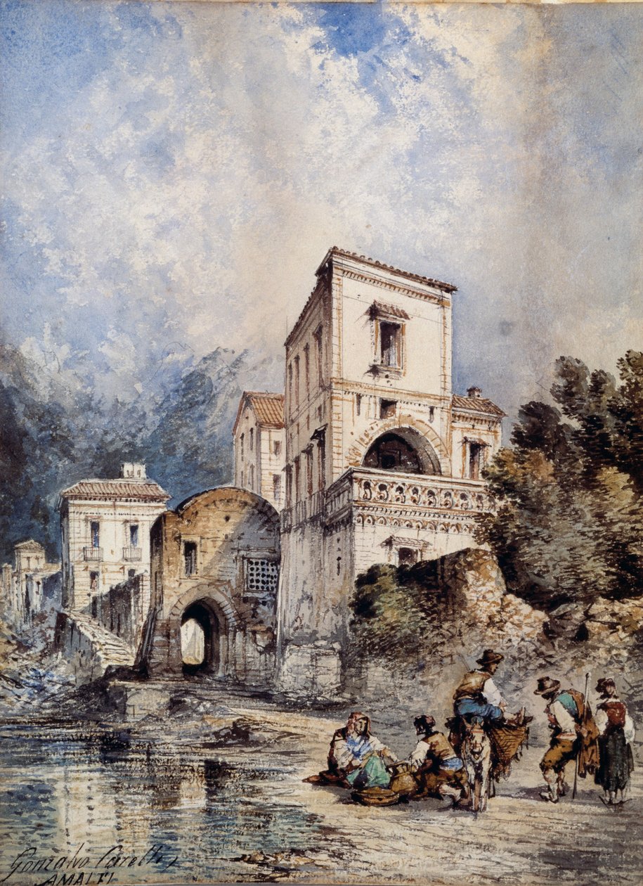 Udsigt over Amalfi (akvarel) af Consalvo Carelli