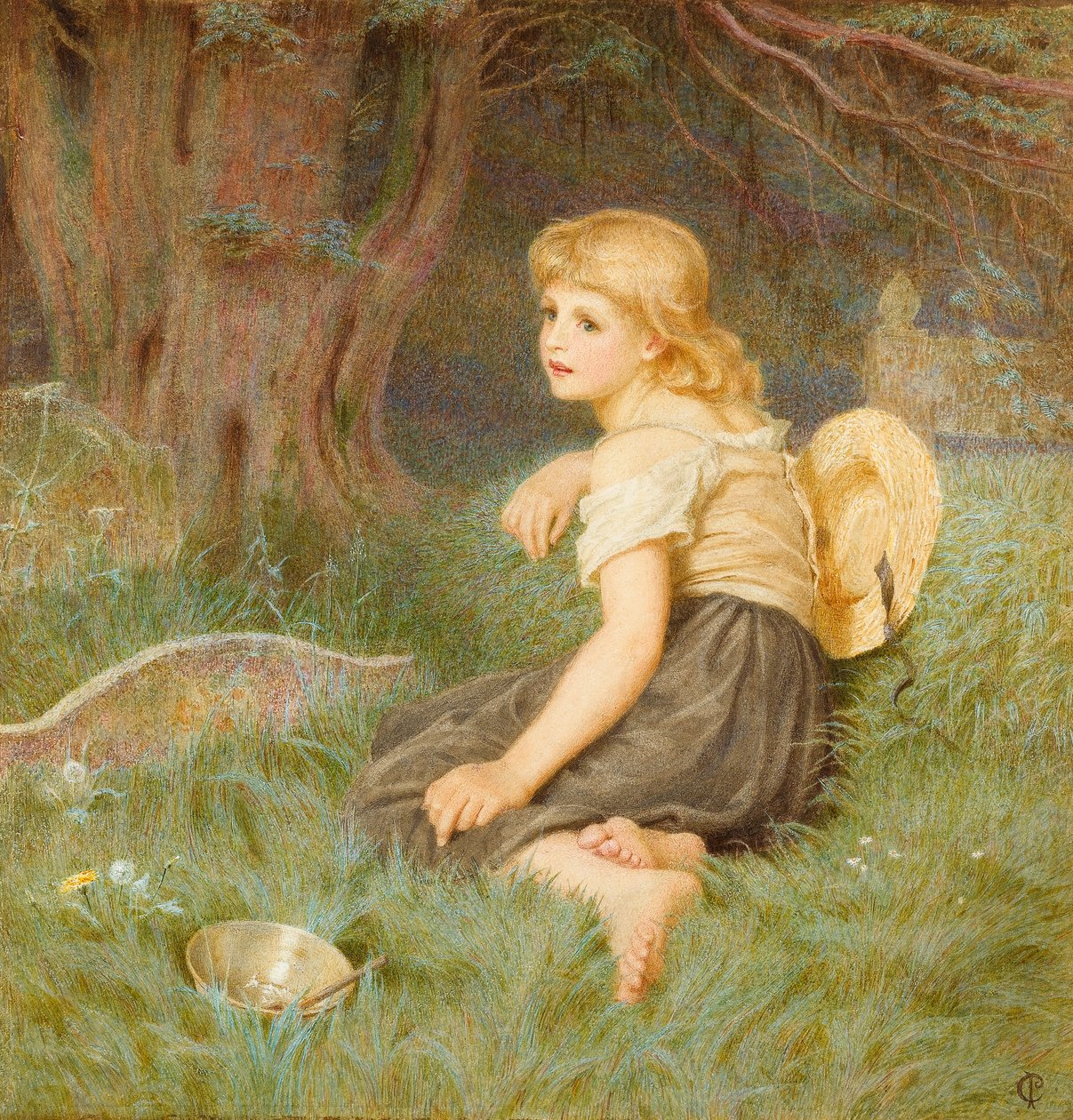 Og der på jorden sidder jeg..., 1878 (wc på papir) af Constance Phillott