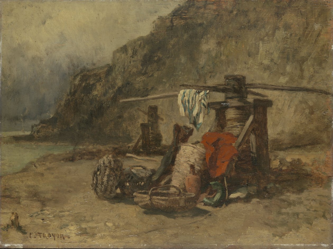 Strandbillede med capstans af Constant Emile Troyon