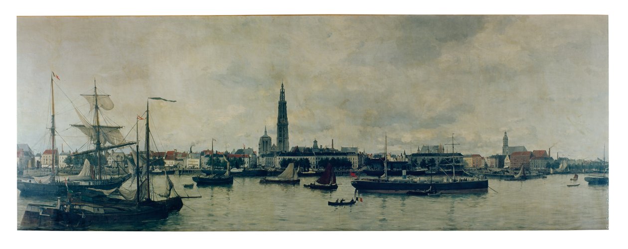 Antwerp Waterfront (olie på lærred) af Constantin Emile Meunier
