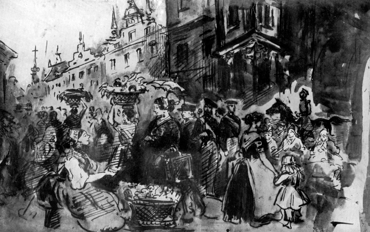 En gade i Alsace, 1800-tallet, 1930. af Constantin Guys