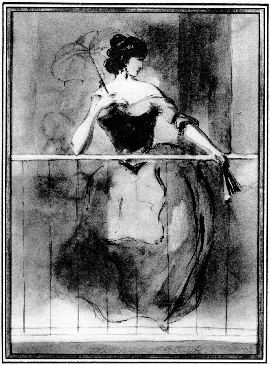 Lady at a Balcony, 1800-tallet, 1930. af Constantin Guys