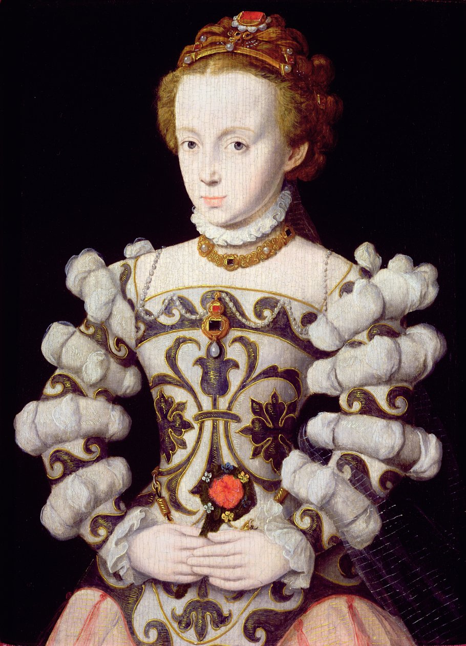 Portræt af en pige med en rose i hånden (panel) af Corneille de Lyon