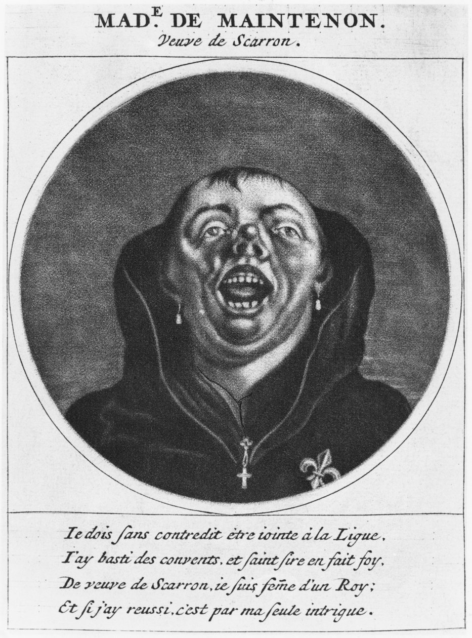 Protestantisk karikatur af Madame de Maintenon, illustration fra 