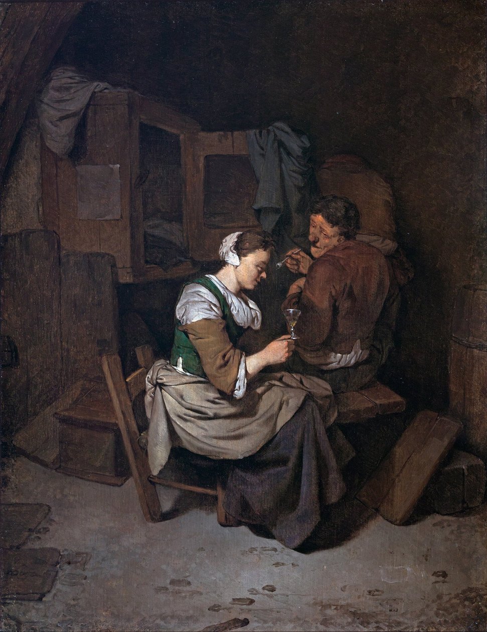 Kvinde med vinglas og to mandlige bønder af Cornelis Pietersz Bega