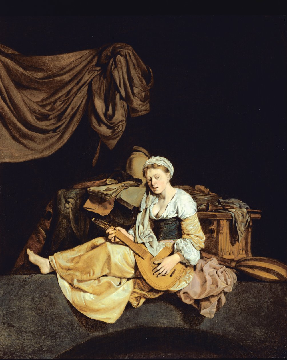 Ung kvinde spiller mandolin af Cornelis Pietersz Bega