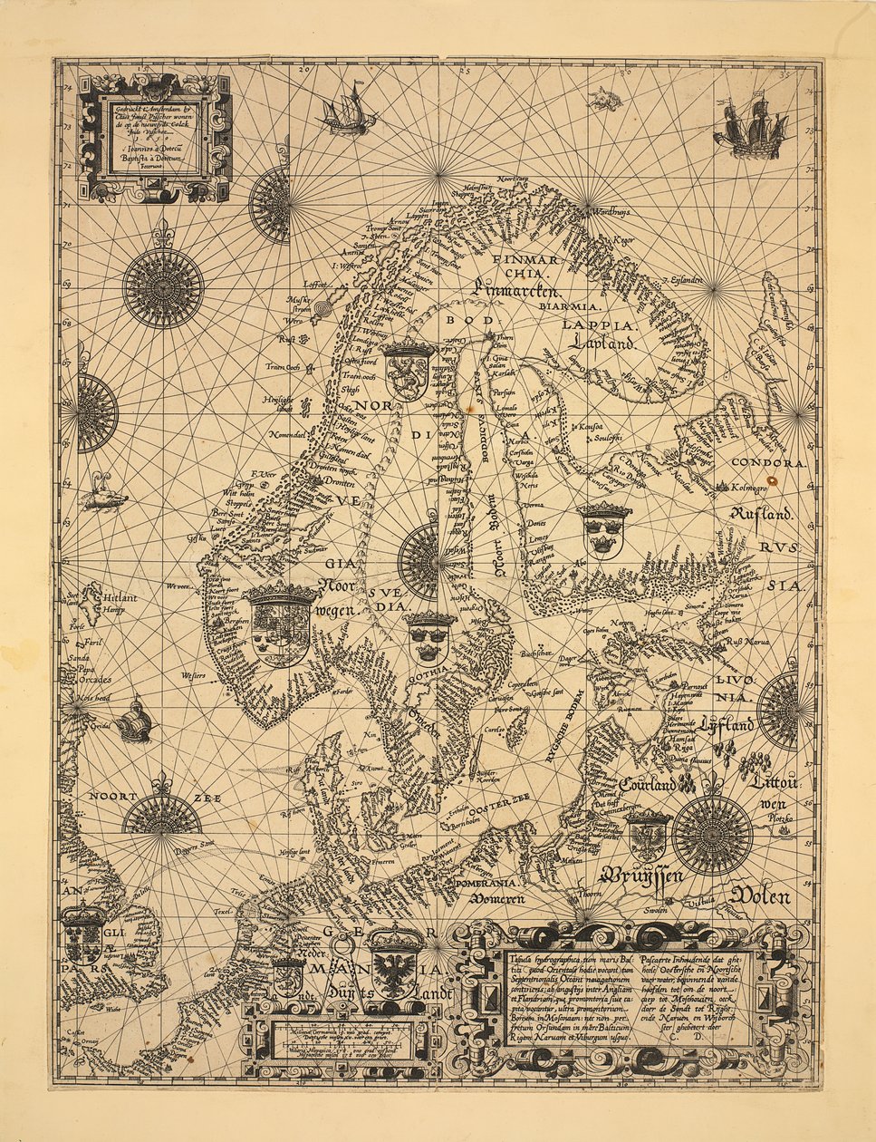 Kortet blev udgivet i Amsterdam (1610) og viser Skandinavien, Norge af Cornelis Doedsz