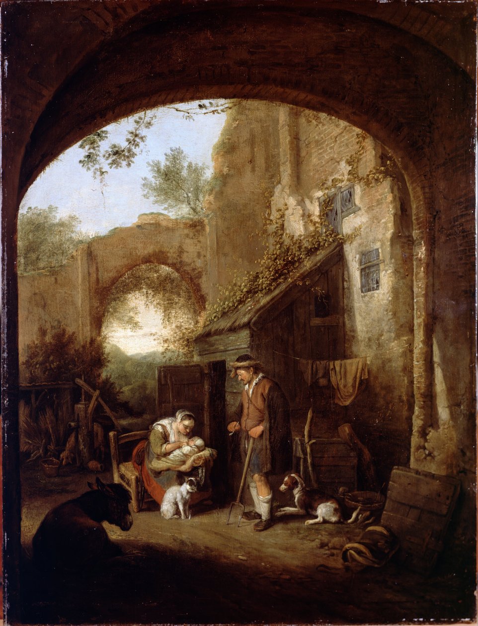 Figurer i gården til en gammel bygning af Cornelis Dusart