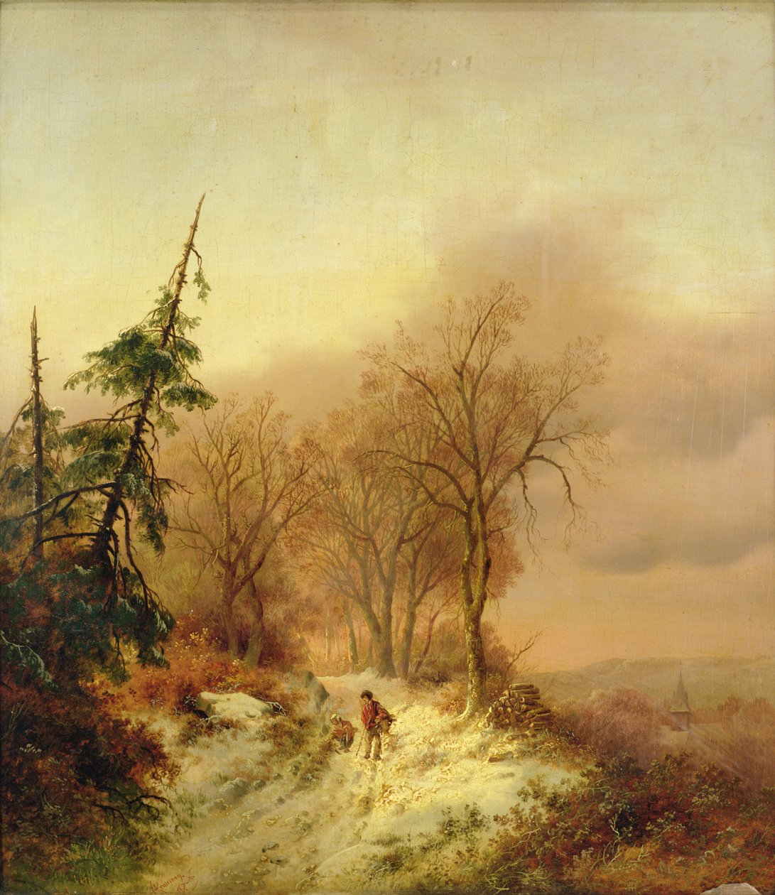 Vinterscene med figurer af Cornelis Kruseman