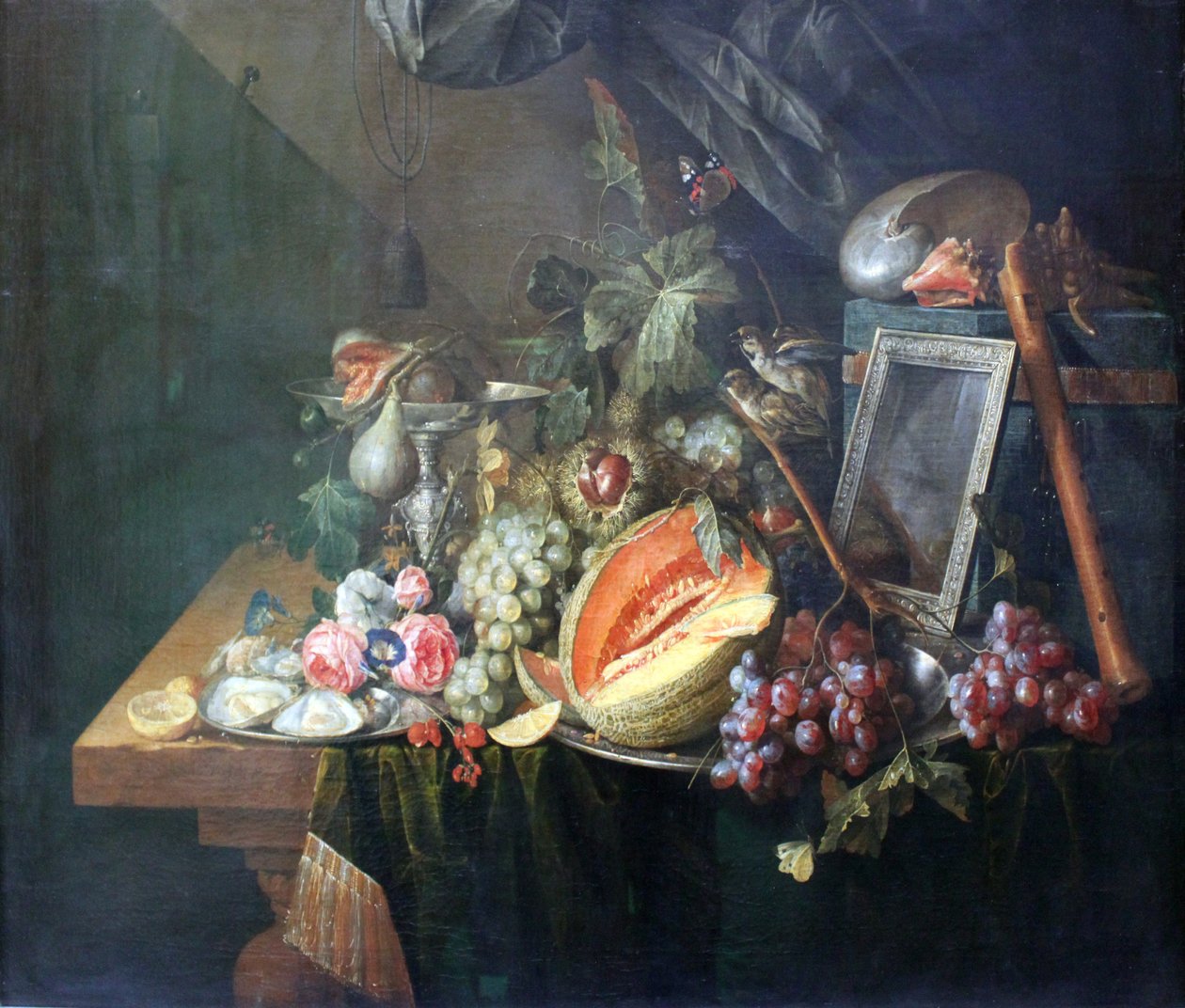 Stilleben med kopulerende spurve af Cornelis de Heem