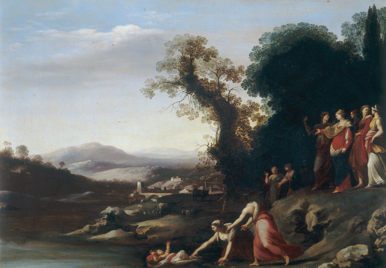 Opdagelsen af Moses af Cornelis van Poelenburgh or Poelenburch
