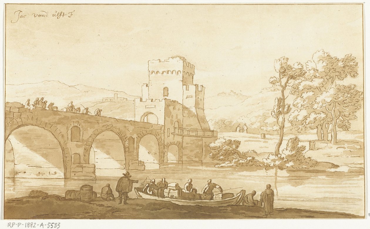 Ponte Molle nær Rom af Cornelis Brouwer
