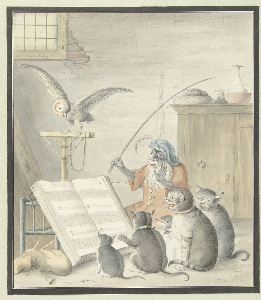 Interiør med kattekoncert af Cornelis Saftleven (possibly)