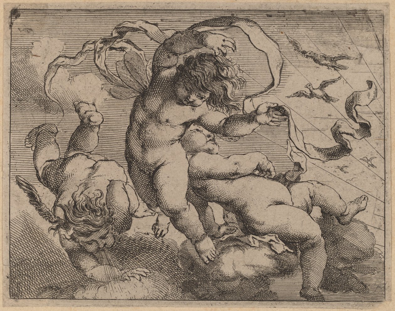 Tre Flyvende Putti af Cornelis Schut I
