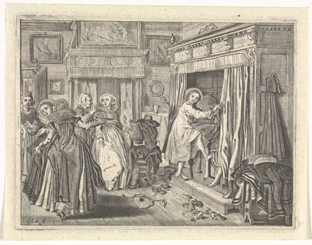 soveværelse scene af Cornelis van Kittensteyn