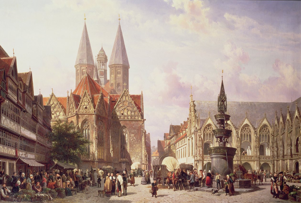 Markedsscene i Braunschweig af Cornelis Springer