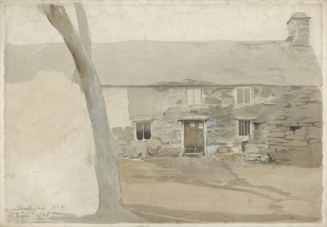 Hytter ved Llanllyfni, North Wales, 1805 (wc over grafit på papir) af Cornelius Varley