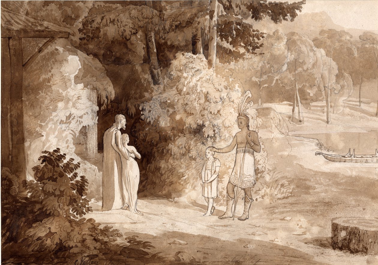 Illustration til Gertrude of Wyoming, 1810 (blæk og blyant på papir) af Cornelius Varley