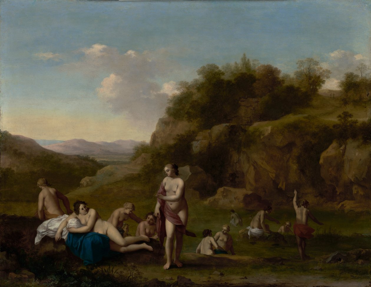 Landskab med bade nøgenbilleder af Cornelis van Poelenburgh or Poelenburch