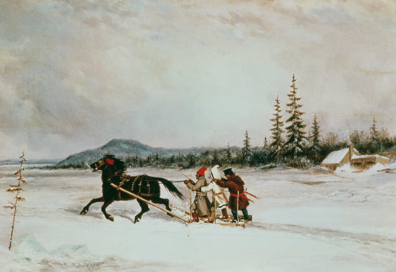 Beboere Slæde, c.1855 af Cornelius Krieghoff