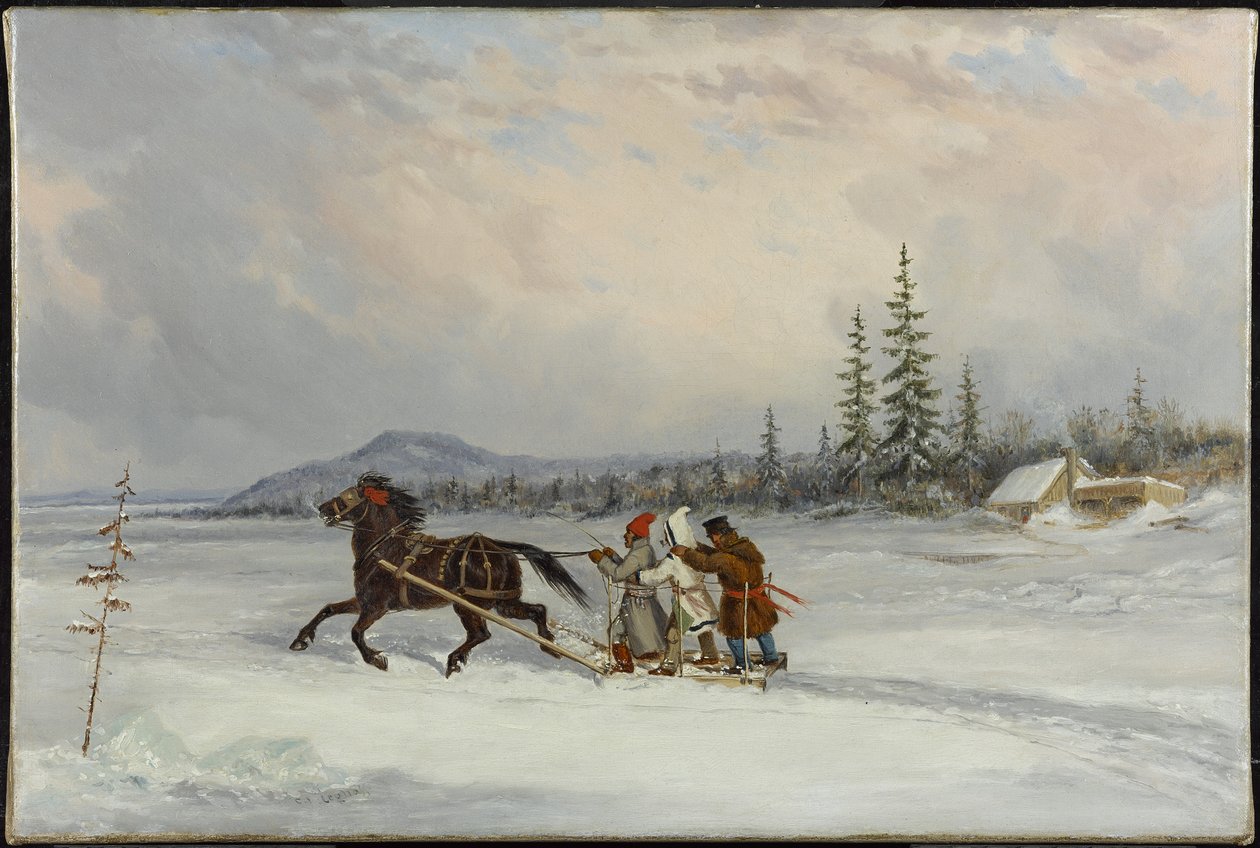 Beboere Slæde, c.1855 af Cornelius Krieghoff