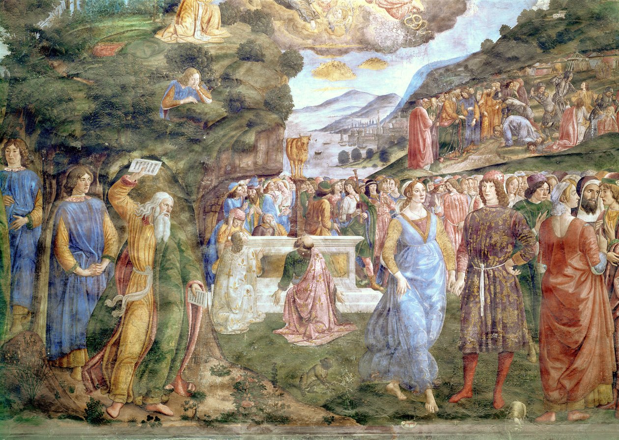 Tilbedelsen af den gyldne kalv, fra Det Sixtinske Kapel af Cosimo Rosselli