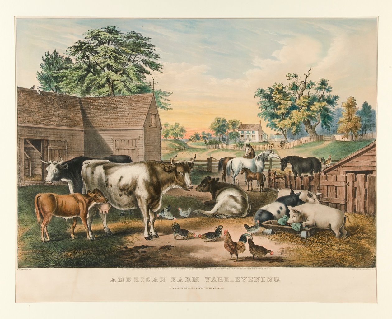American Farm Yard - Aften af Currier and Ives